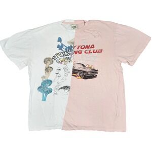 Modish Rebel Reworked Split Graphic‎ Tee Mushroom & Daytona Car Distressed Sz XL